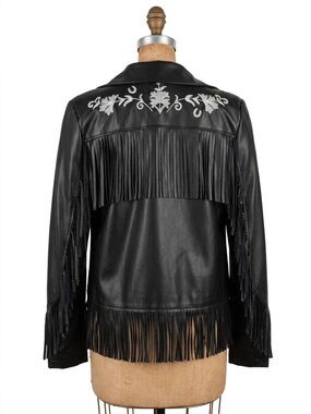 Urban Outfitters Black Vegan Leather Western Fringe Jacket XS Cowgirl Festival